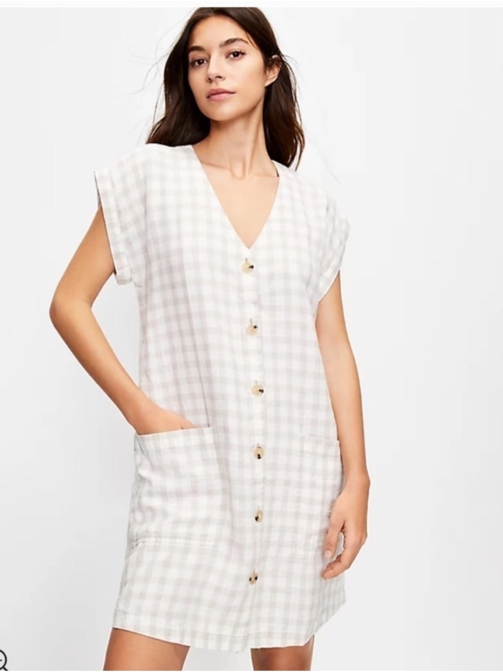 Lou & Grey Beige Gingham Button-Front Swim Coverup